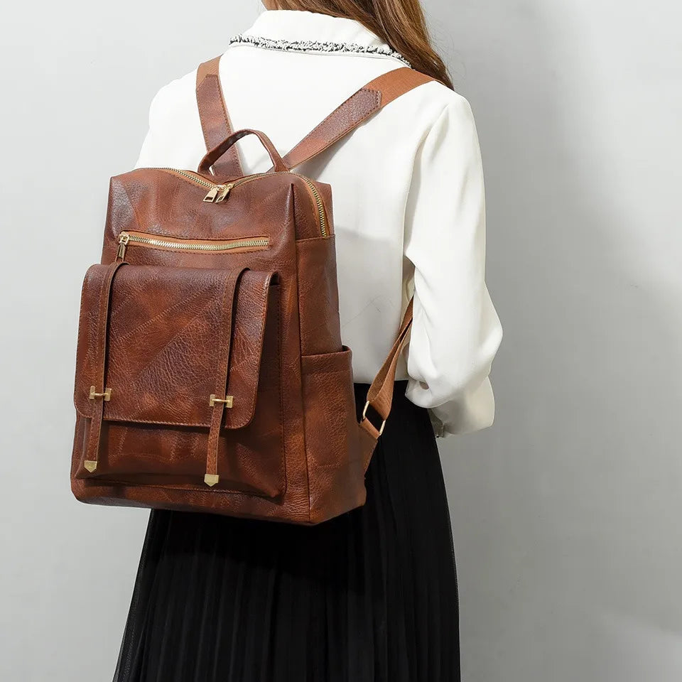 Trendy Vintage Pu Leather Daypack Casual Travel Retro Student School Backpack Mssza