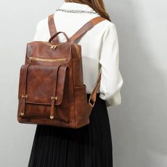 Trendy Vintage Pu Leather Daypack Casual Travel Retro Student School Backpack Mssza