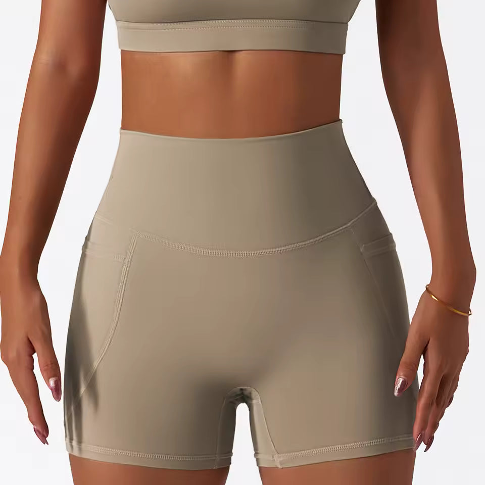 Trendy With Pocket Breathable Hip Lift High Waist Yoga Shorts Mssza