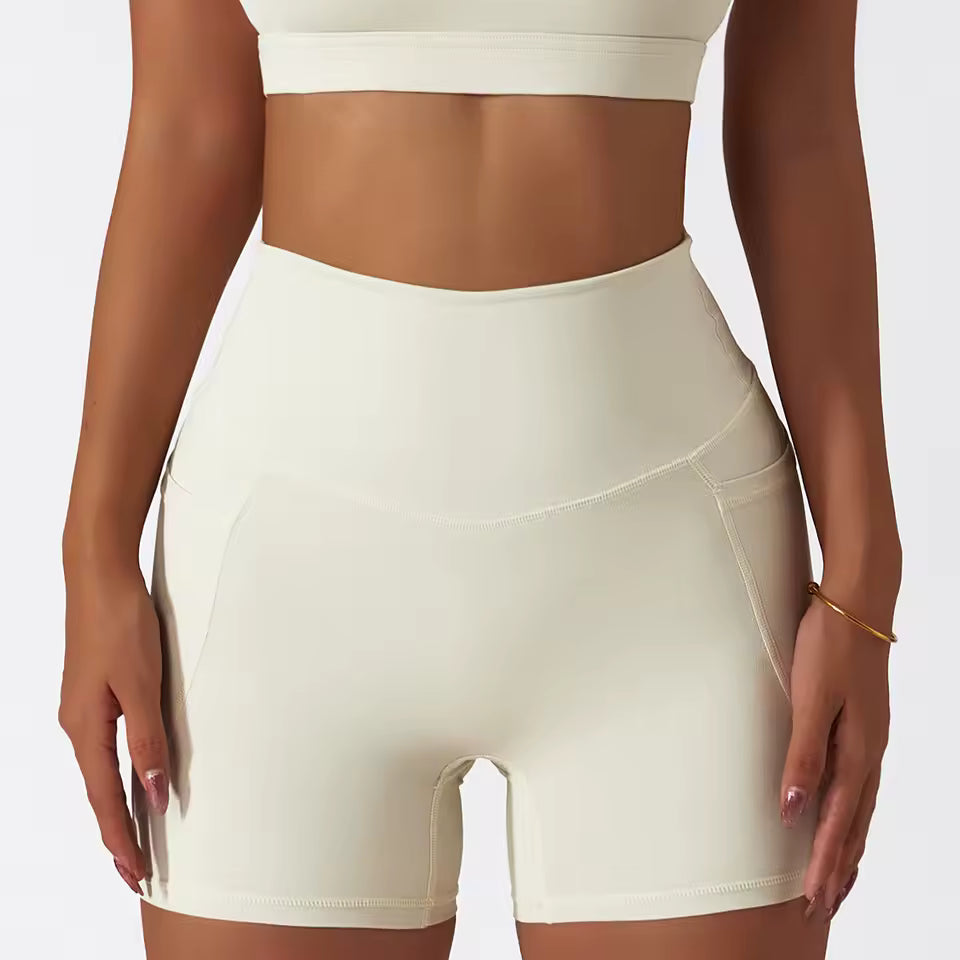 Trendy With Pocket Breathable Hip Lift High Waist Yoga Shorts Mssza