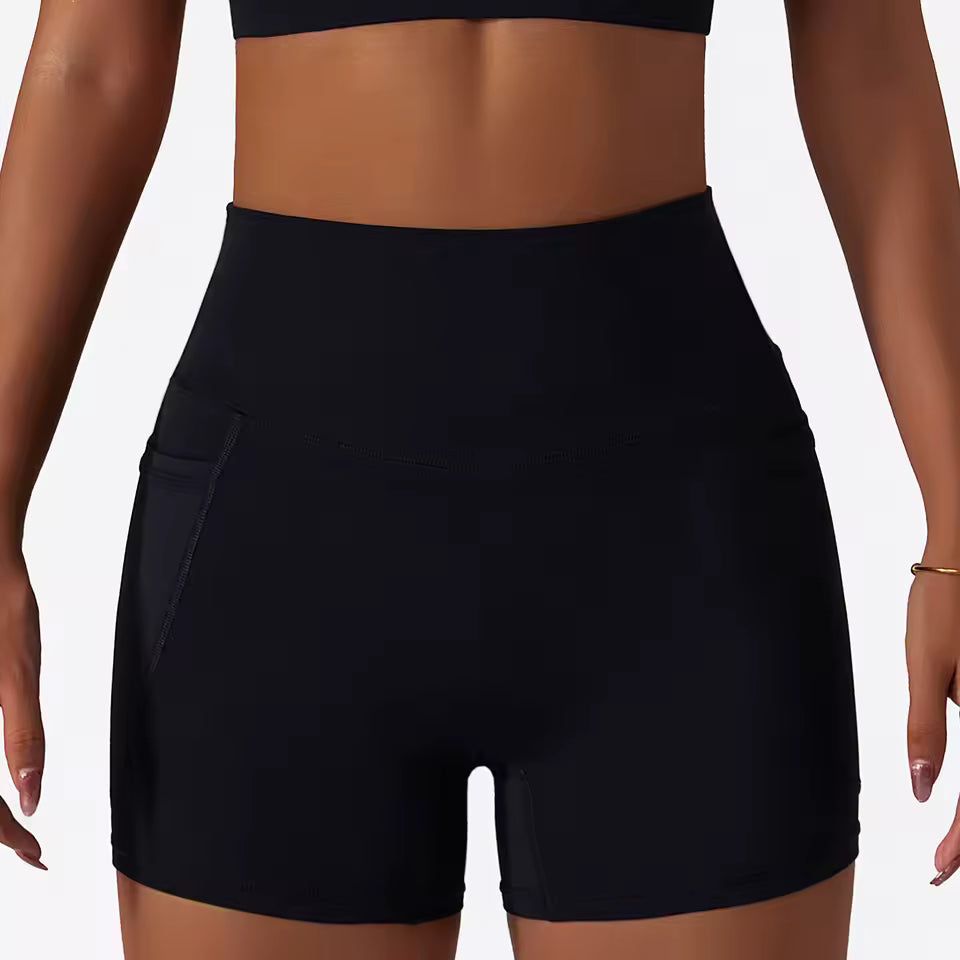 Trendy With Pocket Breathable Hip Lift High Waist Yoga Shorts Mssza