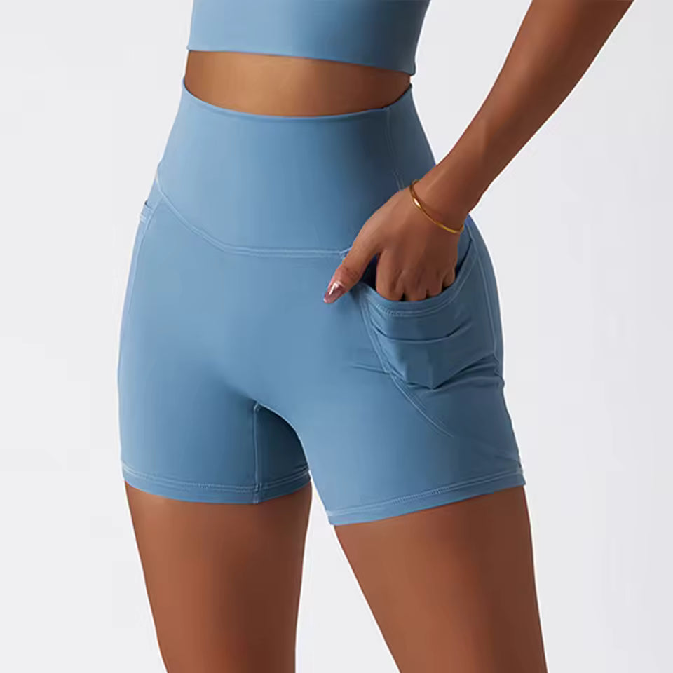 Trendy High Waisted Double Pocket Elastic Slim Sports Shorts Mssza