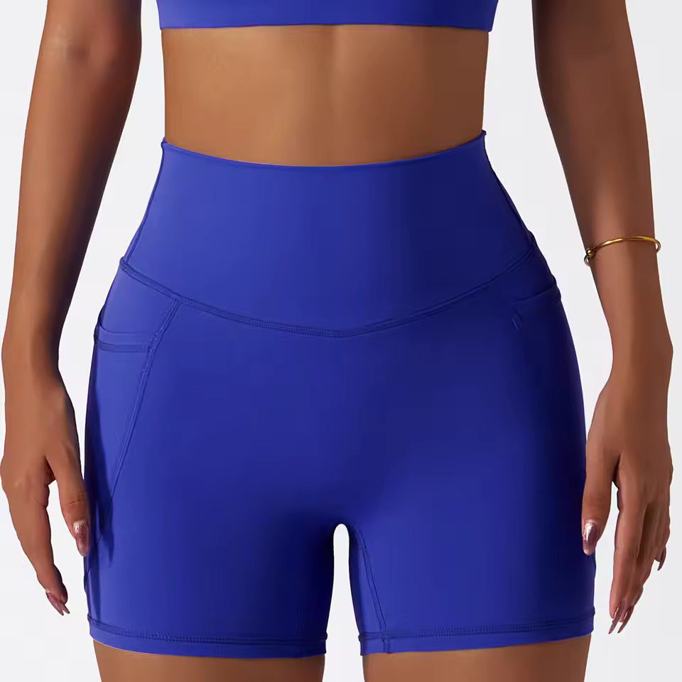 Trendy With Pocket Breathable Hip Lift High Waist Yoga Shorts Mssza
