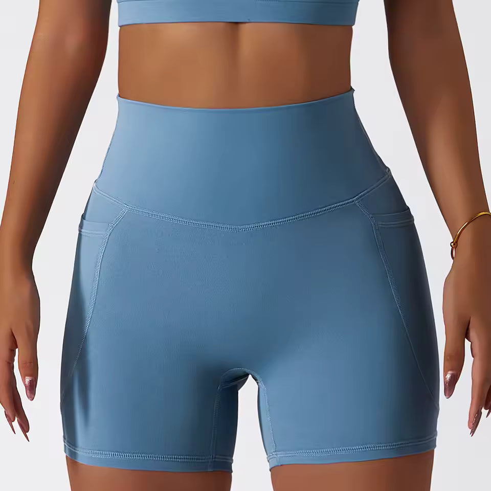 Trendy With Pocket Breathable Hip Lift High Waist Yoga Shorts Mssza