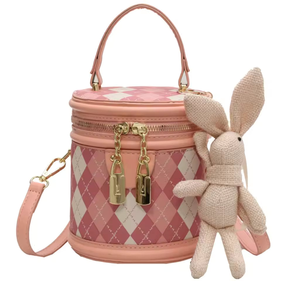 Trendy Zipper Leather Bucket Small Handbags With Dolls Mssza
