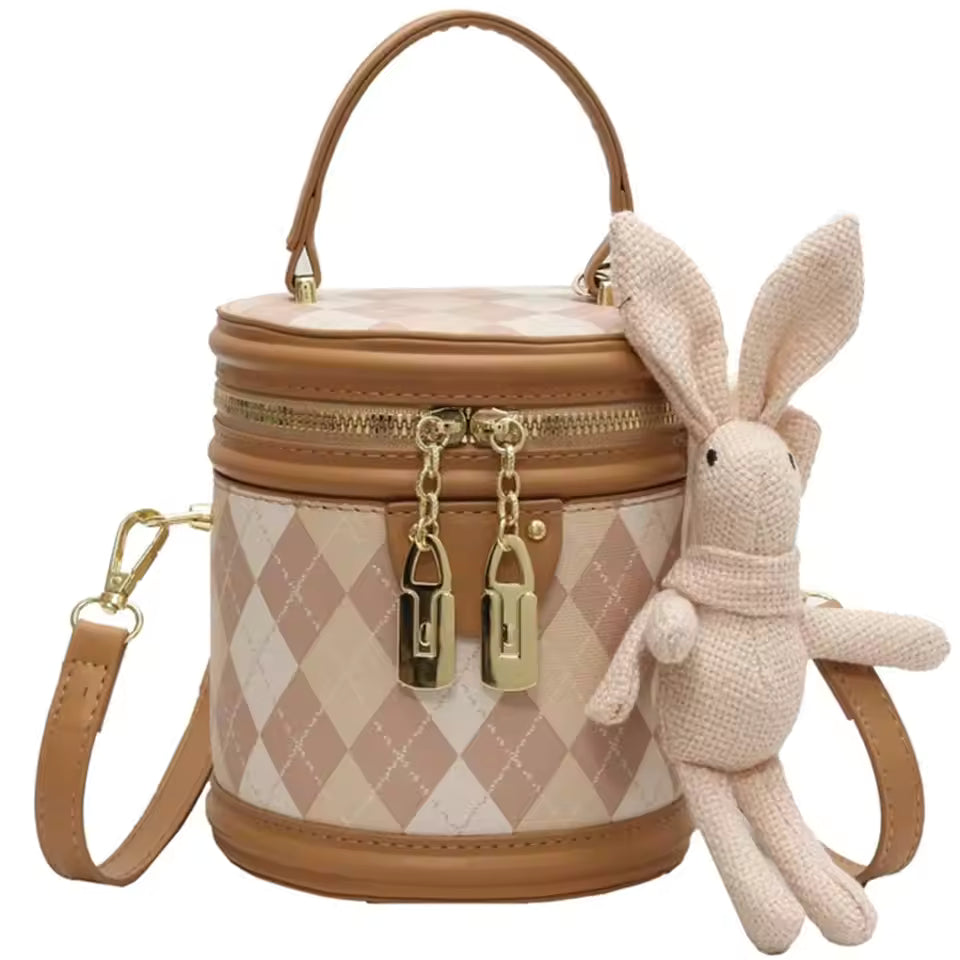 Trendy Zipper Leather Bucket Small Handbags With Dolls Mssza