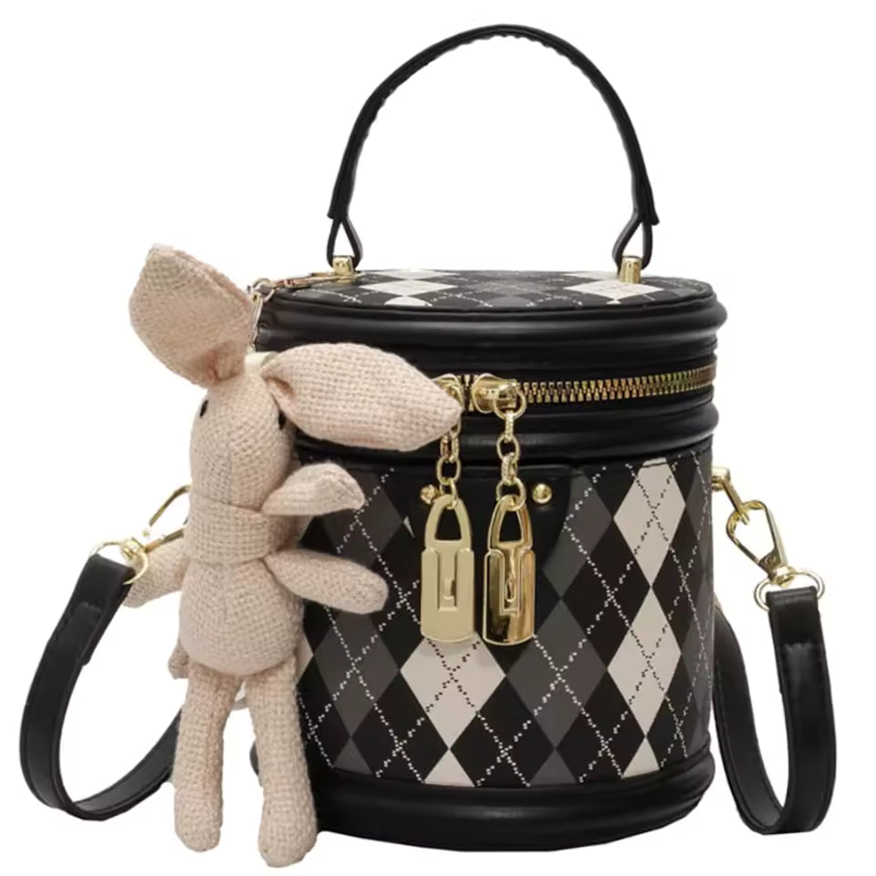 Trendy Zipper Leather Bucket Small Handbags With Dolls Mssza