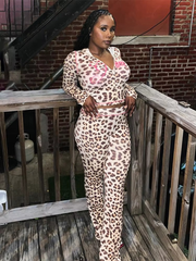 Trendy Zipper Mid Waist Leopard Print Pant And Top Suit 2 Piece Set Mssza