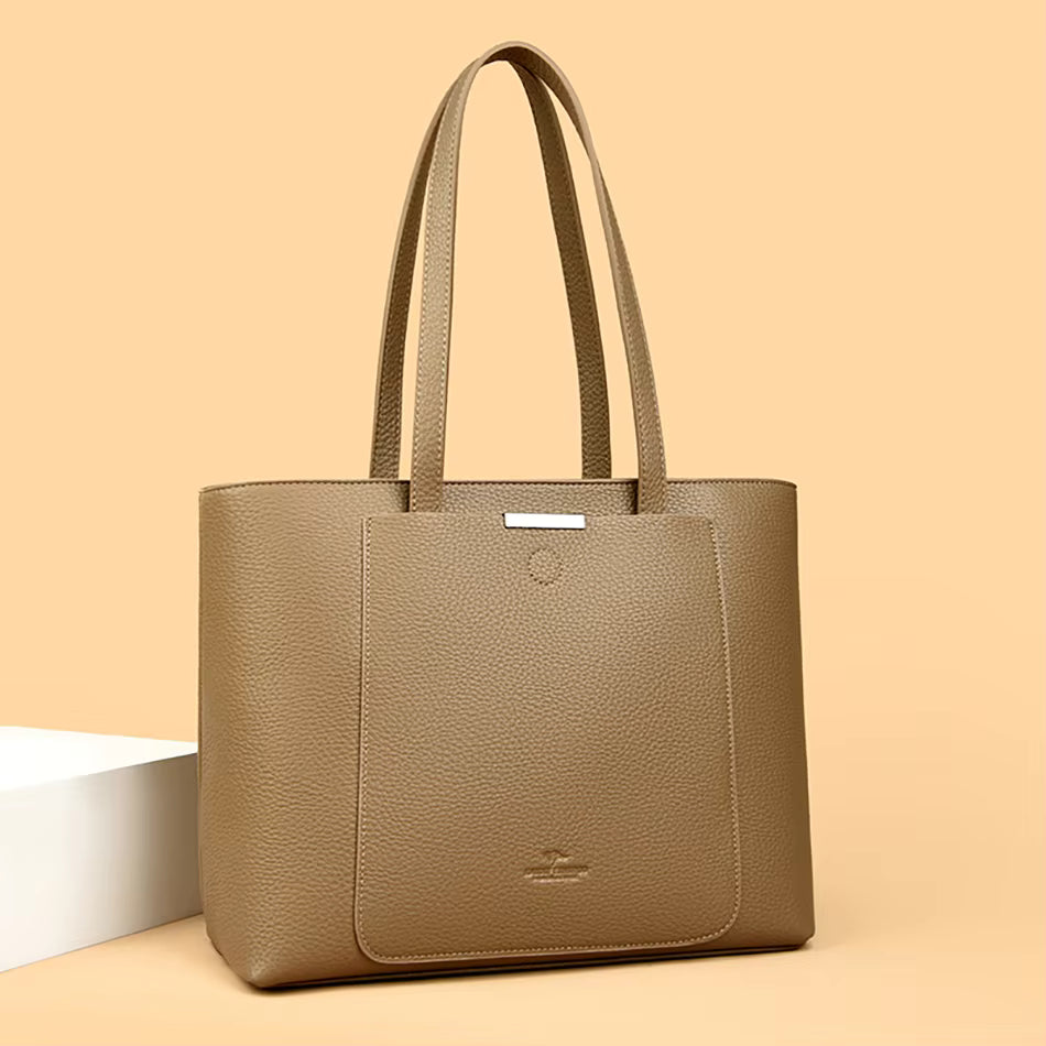 Trendy zipper Large Capacity Shopping Soft Leather Bucket Bag Mssza