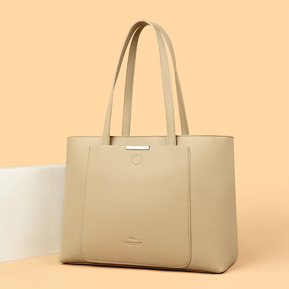 Trendy zipper Large Capacity Shopping Soft Leather Bucket Bag Mssza
