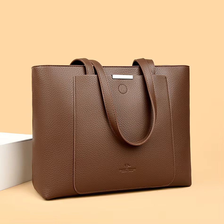 Trendy zipper Large Capacity Shopping Soft Leather Bucket Bag Mssza