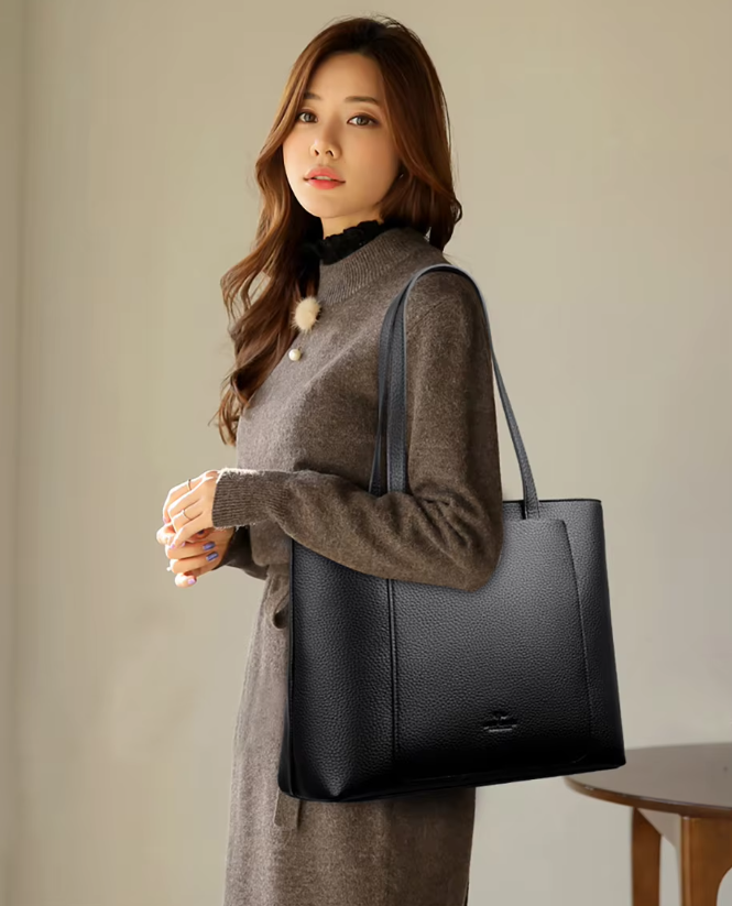 Trendy zipper Large Capacity Shopping Soft Leather Bucket Bag Mssza