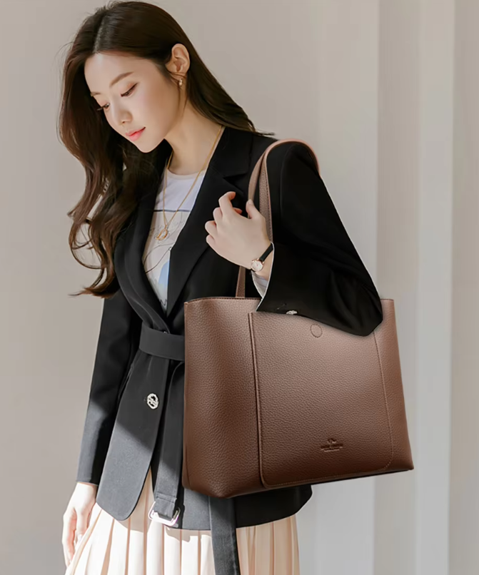 Trendy zipper Large Capacity Shopping Soft Leather Bucket Bag Mssza