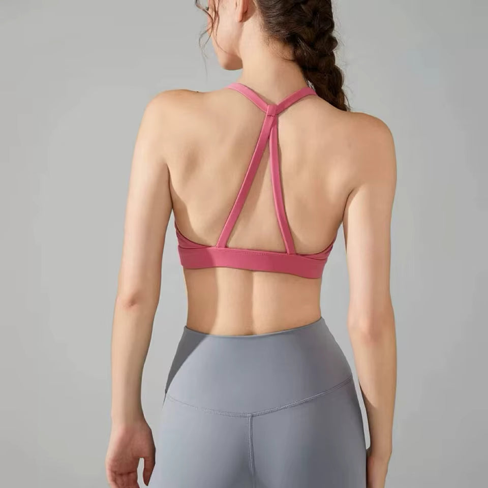 Triangle Cross Thin Belt Gathered Yoga Beauty Back Fitness Top Mssza