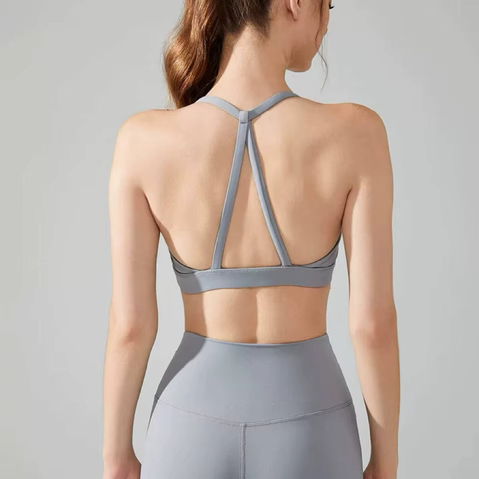 Triangle Cross Thin Belt Gathered Yoga Beauty Back Fitness Top Mssza