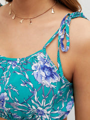 Tribal Flower Print Tie Strap Tiered Skirt Two Pieces Suit Mssza