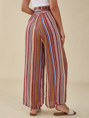 Tribal Pattern Elastic Waist Belt Wide Leg Bohemian Pants Mssza