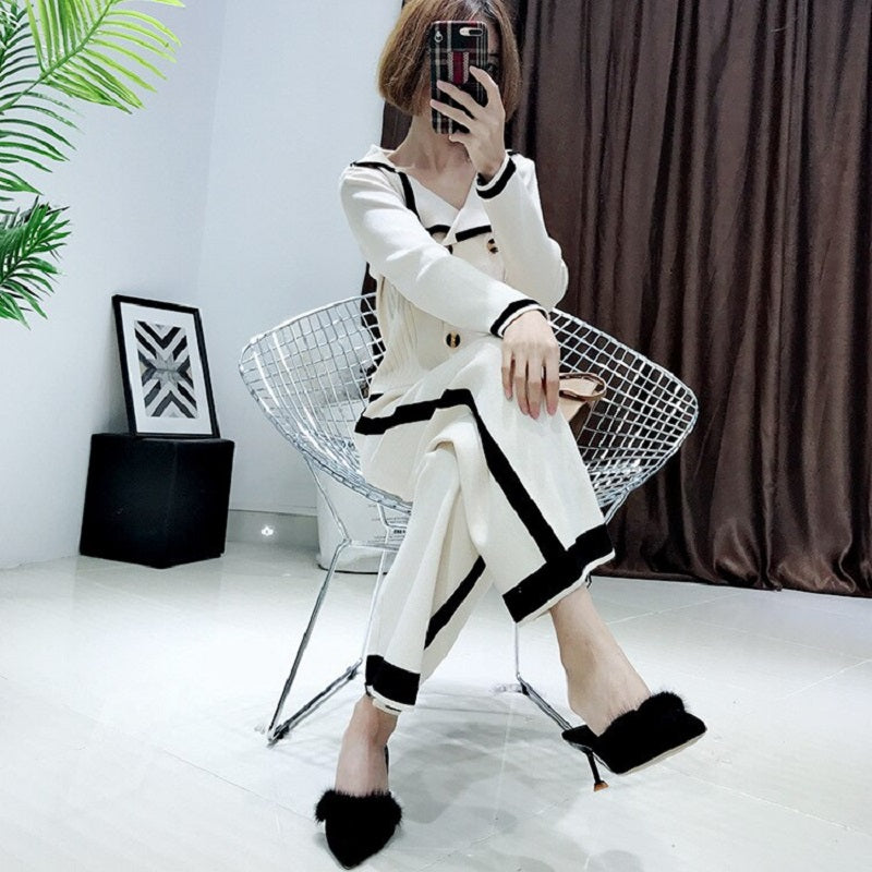 Turn-down Collar Double Breasted Loose Knitted Set Mssza