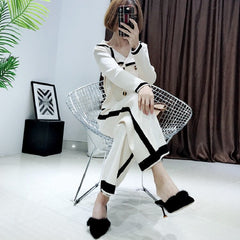 Turn-down Collar Double Breasted Loose Knitted Set Mssza