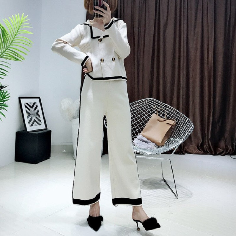 Turn-down Collar Double Breasted Loose Knitted Set Mssza