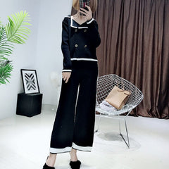 Turn-down Collar Double Breasted Loose Knitted Set Mssza