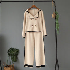 Turn-down Collar Double Breasted Loose Knitted Set Mssza