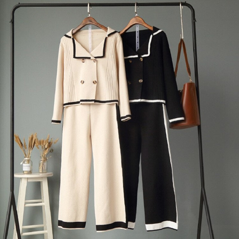 Turn-down Collar Double Breasted Loose Knitted Set Mssza