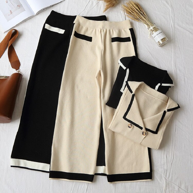 Turn-down Collar Double Breasted Loose Knitted Set Mssza