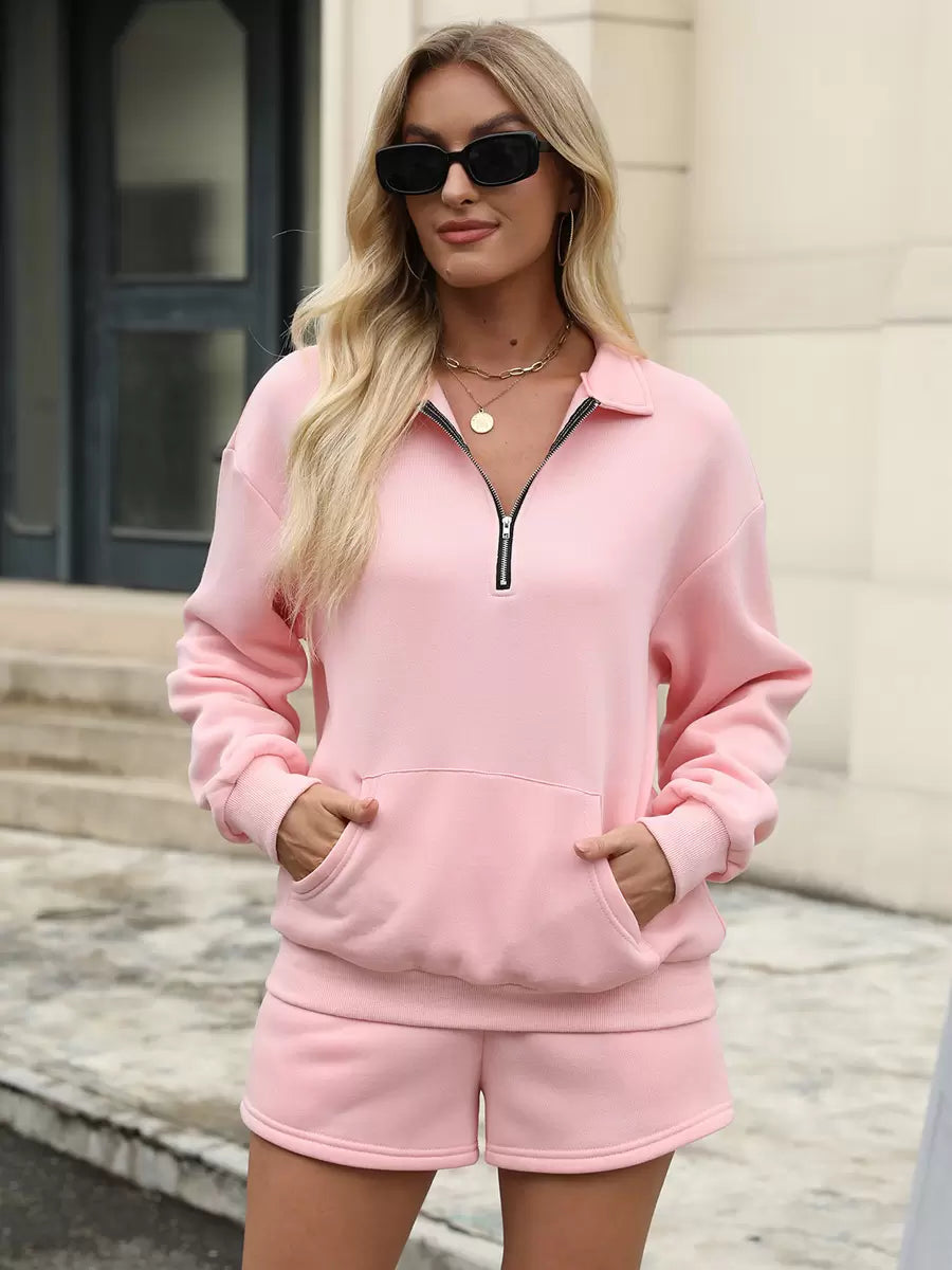 Turndown Neck Zipper Casual Street Wear Raised Elegant And Vintage Pant Set Mssza