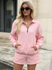 Turndown Neck Zipper Casual Street Wear Raised Elegant And Vintage Pant Set Mssza