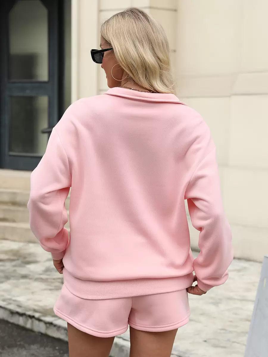 Turndown Neck Zipper Casual Street Wear Raised Elegant And Vintage Pant Set Mssza