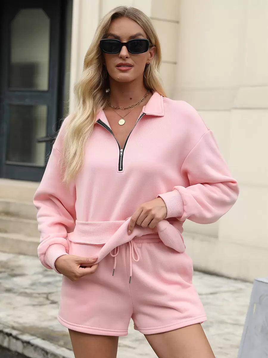 Turndown Neck Zipper Casual Street Wear Raised Elegant And Vintage Pant Set Mssza