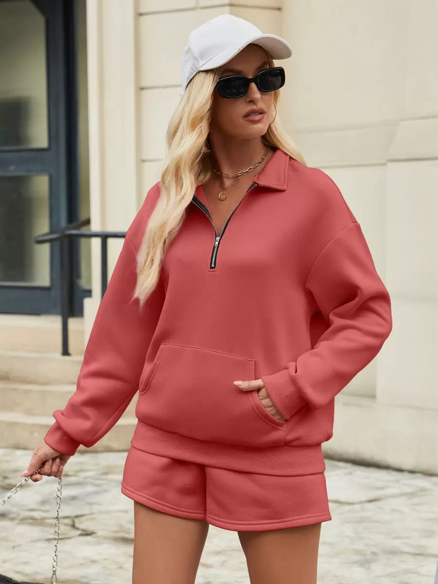 Turndown Neck Zipper Casual Street Wear Raised Elegant And Vintage Pant Set Mssza