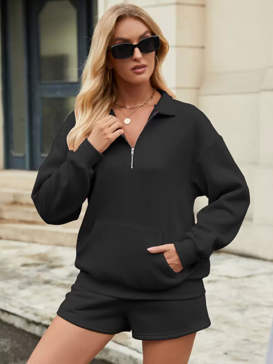Turndown Neck Zipper Casual Street Wear Raised Elegant And Vintage Pant Set Mssza