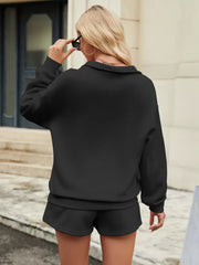 Turndown Neck Zipper Casual Street Wear Raised Elegant And Vintage Pant Set Mssza