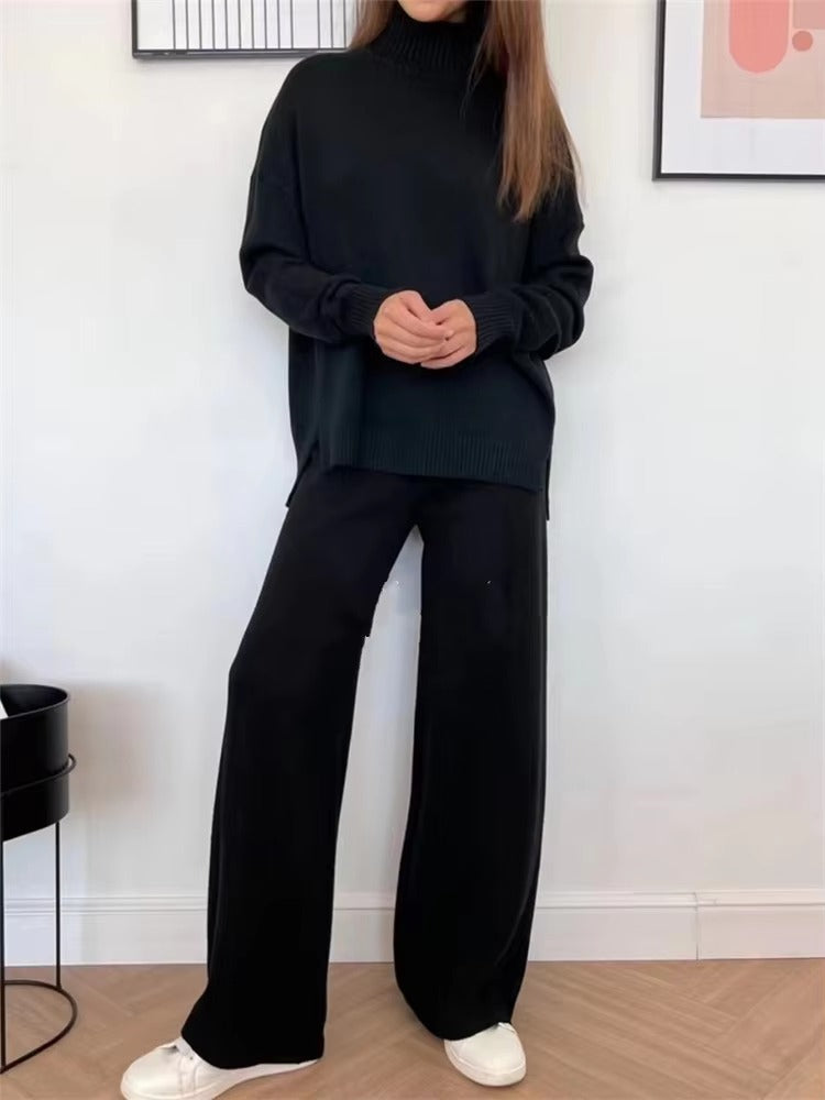 Turtleneck Sweater and Straight Jogging Pants Knitted 2 Pieces Set Mssza