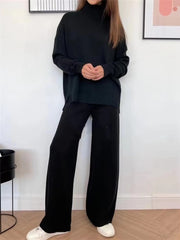 Turtleneck Sweater and Straight Jogging Pants Knitted 2 Pieces Set Mssza