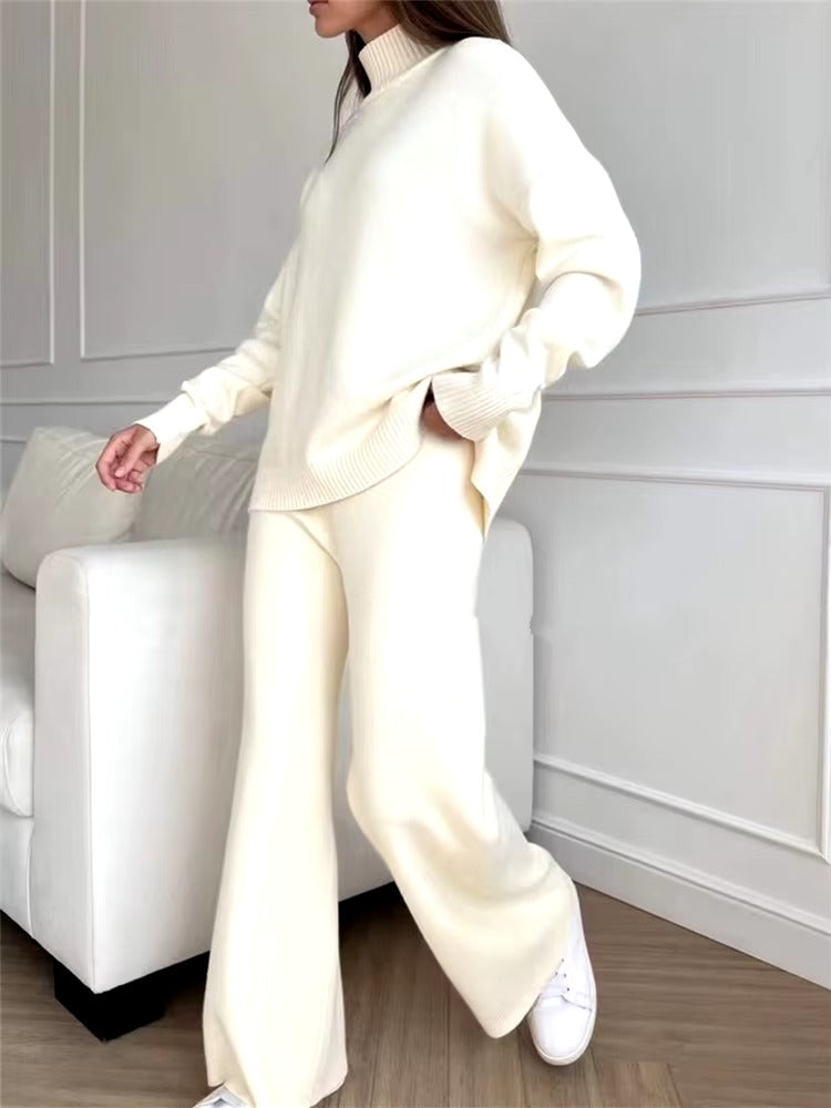Turtleneck Sweater and Straight Jogging Pants Knitted 2 Pieces Set Mssza