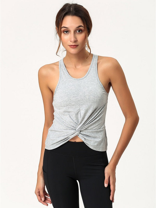 Twist Knot Pure Color Fitness Yoga Tank Top Mssza