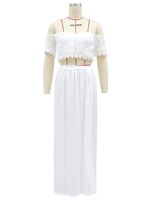 Two Piece Set Off The Shoulder Bardot Top With Maxi Skirt Mssza