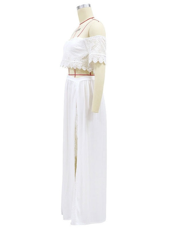 Two Piece Set Off The Shoulder Bardot Top With Maxi Skirt Mssza