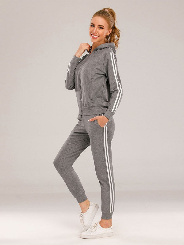Two Piece Sets Blend Stripes Pattern Casual Pants Outfit Mssza