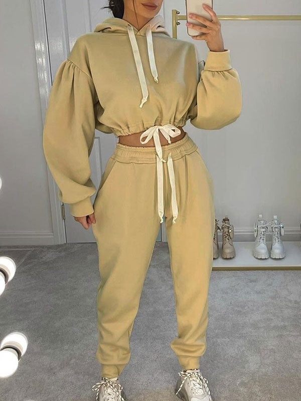 Two Piece Sets Drawstring Stretch Casual Hoodies Pants Outfit Mssza