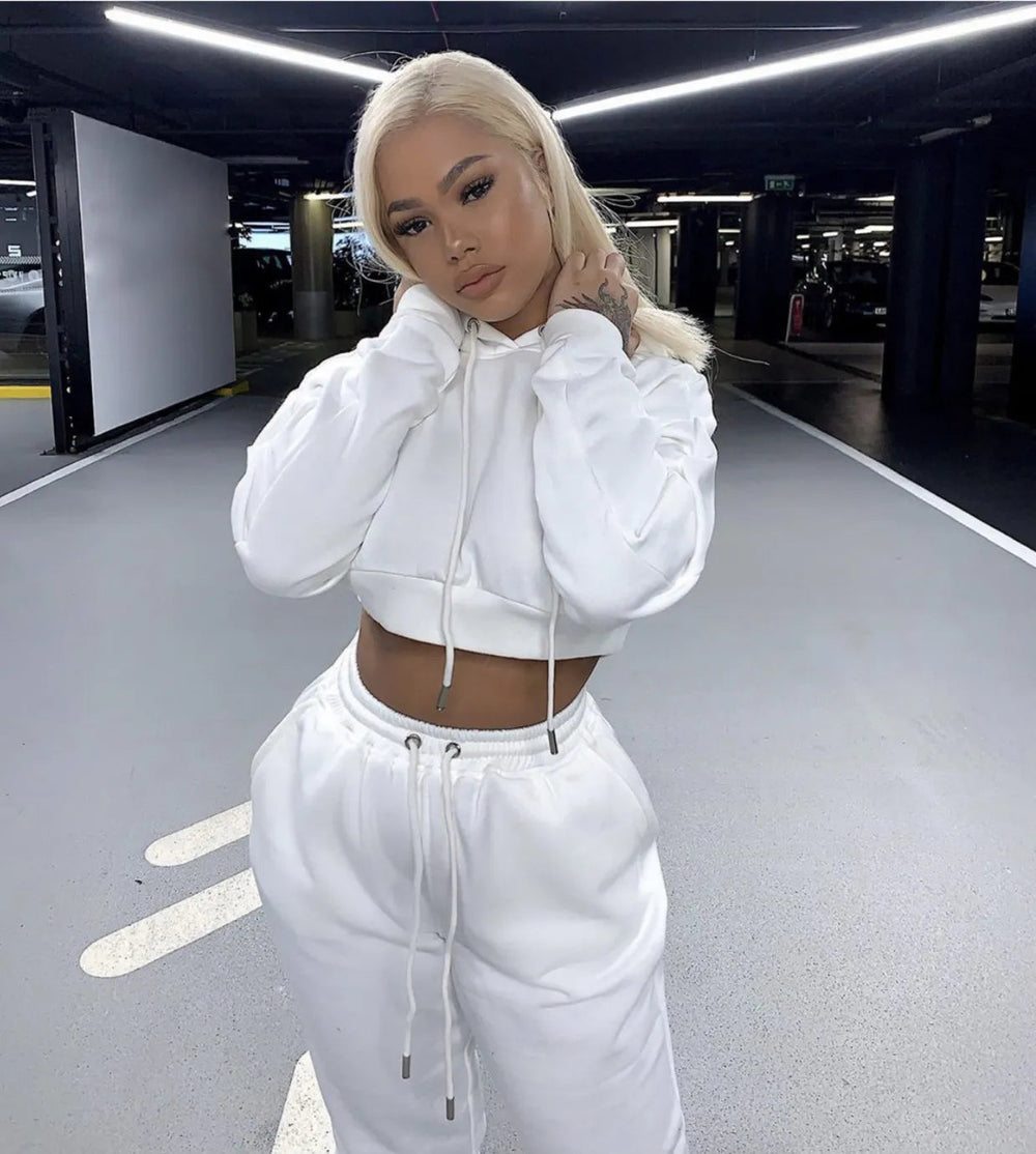 Two Piece Sets Hooded Drawstring Casual Overcoat Outfit Mssza