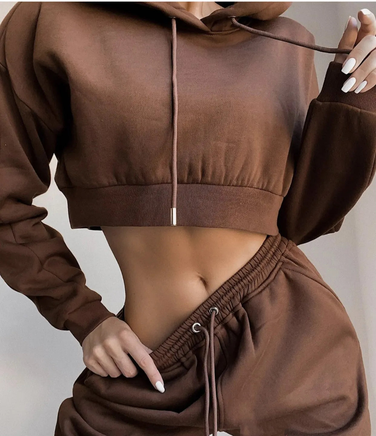 Two Piece Sets Hooded Drawstring Casual Overcoat Outfit Mssza
