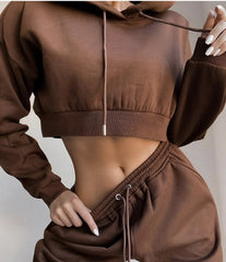 Two Piece Sets Hooded Drawstring Casual Overcoat Outfit Mssza