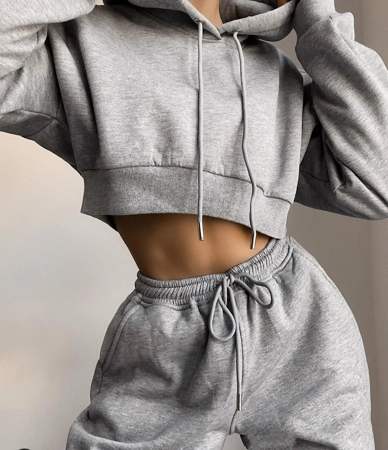 Two Piece Sets Hooded Drawstring Casual Overcoat Outfit Mssza