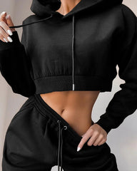 Two Piece Sets Hooded Drawstring Casual Overcoat Outfit Mssza
