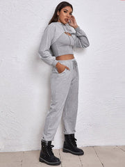 3 Piece Sportswear Casual Hollow Hoodies Waist Elastic Sweatpants Suit Mssza