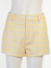 Two Piece Sets Plaid Pattern Piping Pockets Shorts Blouse Outfit Mssza